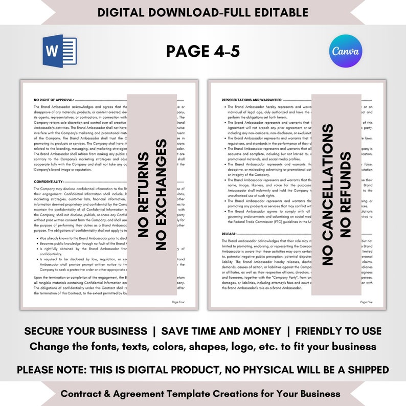 Contract Templates, Agreement Terms, Service Policy, Legal Contract, Business Contract, Brand Ambassador Contract, Influencer Agreement, Marketing Partnership, Social Media Ambassador Forms, Promotional Collaboration Terms, Sponsored Content Agreed