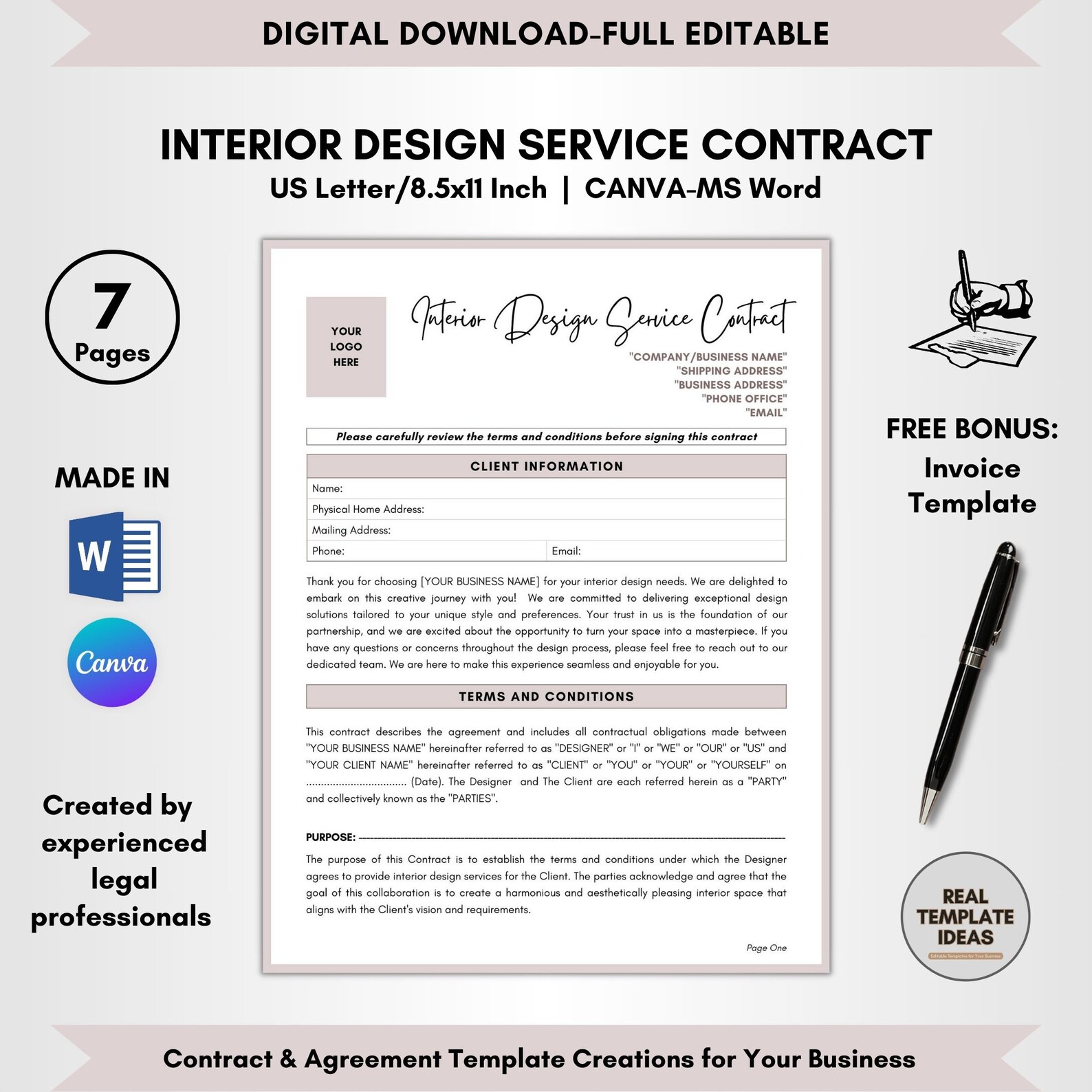 Contract Designs Interior Design Service Contract Template: DIY Editable (digital ...
