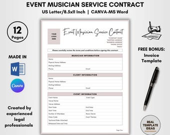 Event Musician Service Contract Template: DIY Editable (Digital Download)
