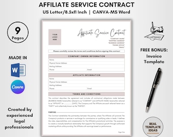 Affiliate Service Contract Template: DIY Editable, Referral Agreement (Digital Download)