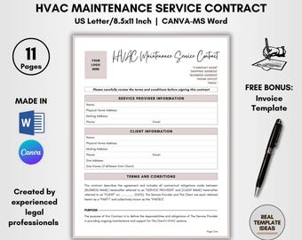HVAC Maintenance Service Contract Template: DIY Editable (Digital Download)