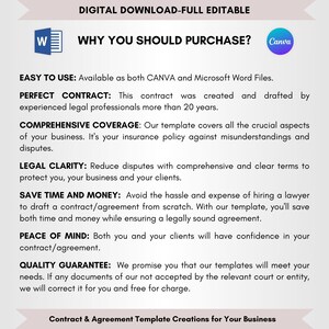 Contract Templates, Agreement Templates, Service Contract, Editable Contract, DIY Editable CANVA-MS Word, Bridal Make Up Artist Service Contract, MUA Service Agreement, Make Up Artist Terms, Bridal Make Up Forms, Bride Make Up Deal, MUA Legal Forms