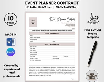 Event Planner Contract Template: 10 Pages DIY Editable Legal Forms (CANVA-MS Word)