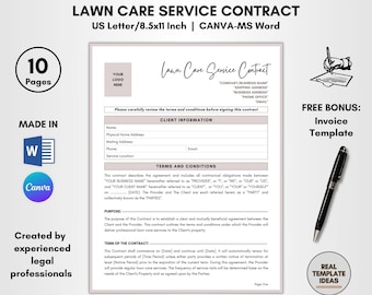 Lawn Care Service Contract Template: DIY Editable (CANVA & MS Word)