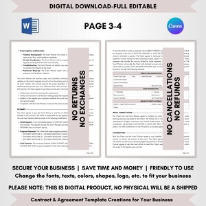 Contract Templates, Agreement Templates, Service Contract, Service Agreement, Event Planner Contract, Event Planning Agreement, Event Organizing Terms, Event Organizer Forms, Planner Legal Policy, Event Guidance Doc, Editable Contract, CANVA-MS Word