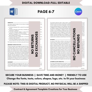 Contract Templates, Agreement Terms, Service Policy, Legal Contract, Business Contract, Brand Ambassador Contract, Influencer Agreement, Marketing Partnership, Social Media Ambassador Forms, Promotional Collaboration Terms, Sponsored Content Agreed