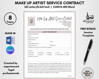 Bridal Makeup Artist Contract Template: DIY Editable MUA Forms (8 Pages)