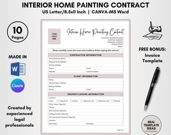 Interior Home Painting Contract Template: DIY Editable (Digital Download)