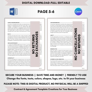 Contract Templates, Agreement Templates, Service Contract, Editable Contract, DIY Editable CANVA-MS Word, Bridal Make Up Artist Service Contract, MUA Service Agreement, Make Up Artist Terms, Bridal Make Up Forms, Bride Make Up Deal, MUA Legal Forms