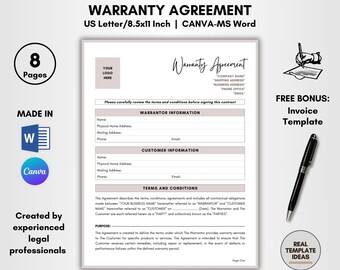 Warranty Agreement Template: 8 Pages DIY Editable Contract (Canva & MS Word)