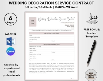 Wedding Decoration Service Contract Template: DIY Editable (Canva & MS Word)