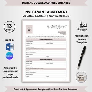 Investment Agreement Template: DIY Investor Contract (Digital Download)