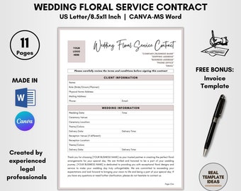 Wedding Floral Service Contract Template: Editable DIY, 11 Pages (CANVA & MS Word)