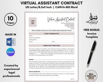Virtual Assistant Contract Template: DIY Editable, 10-Page VA Agreement (Digital Download)
