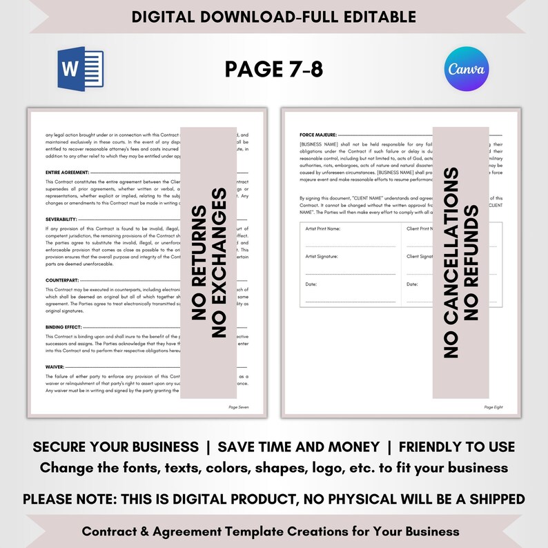 Contract Templates, Agreement Templates, Service Contract, Editable Contract, DIY Editable CANVA-MS Word, Bridal Make Up Artist Service Contract, MUA Service Agreement, Make Up Artist Terms, Bridal Make Up Forms, Bride Make Up Deal, MUA Legal Forms