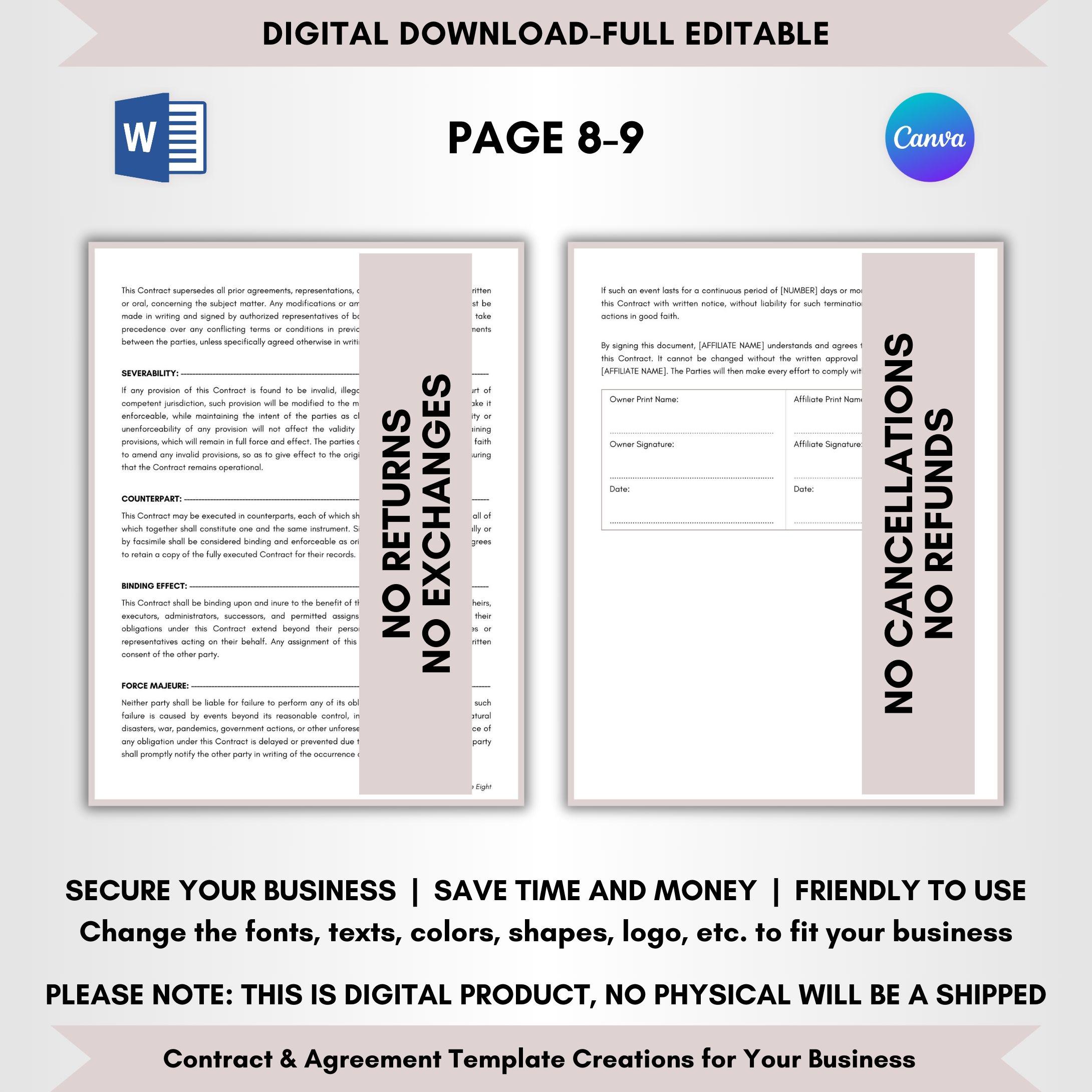 Affiliate Service Contract Template: DIY Editable, Referral Agreement ...