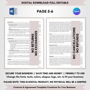 Contract Templates, Agreement Templates, Service Contract, Service Agreement, Event Planner Contract, Event Planning Agreement, Event Organizing Terms, Event Organizer Forms, Planner Legal Policy, Event Guidance Doc, Editable Contract, CANVA-MS Word