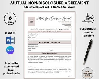 Mutual Non-Disclosure Agreement Template: 6 Pages DIY Editable NDA (Canva & MS Word)