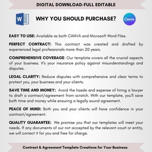 Contract Templates, Agreement Templates, Service Contract, DIY Editable, CANVA-MS Word, Editable Contract, Postpartum Doula Service Contract, Postpartum Support Agreement, Postpartum Wellness Terms, Doula Service Forms, Birth Helper, Birth Assistance