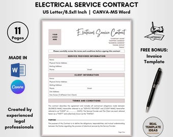 Electrical Service Contract Template: DIY Electrician Agreement (CANVA & MS Word)