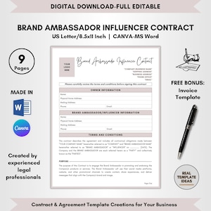 Contract Templates, Agreement Terms, Service Policy, Legal Contract, Business Contract, Brand Ambassador Contract, Influencer Agreement, Marketing Partnership, Social Media Ambassador Forms, Promotional Collaboration Terms, Sponsored Content Agreed