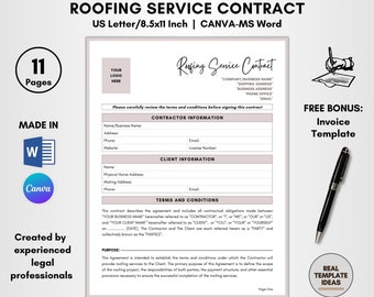 Roofing Service Contract Template: DIY Editable Agreement (Canva & MS Word)