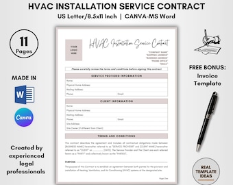HVAC Installation Service Contract Template: DIY Editable (Digital Download)