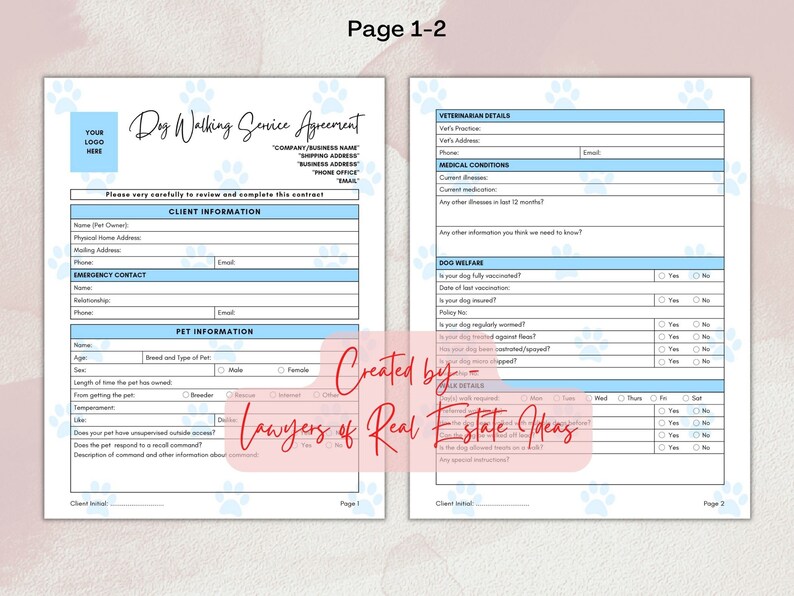 Dog Walking Service Agreement 8 Page DIY Editable Canva Etsy