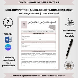Non-Competition & Non-Solicitation Agreement Template, 7 Pages DIY Editable, Non-Compete Contract, Non-Solicitation Terms, Employment Forms