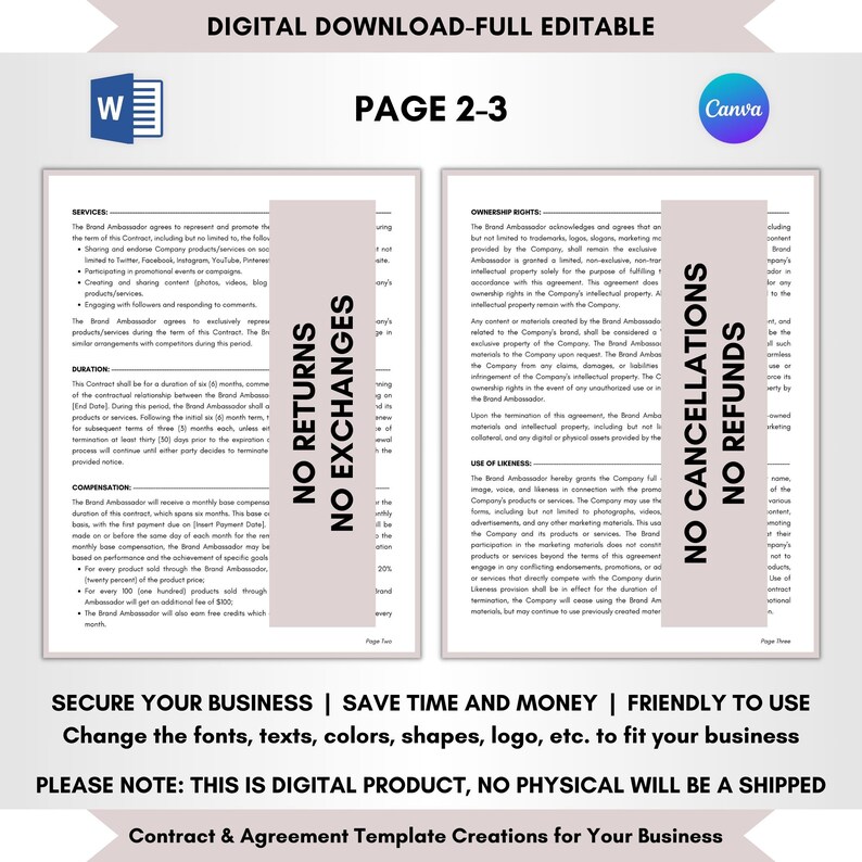 Contract Templates, Agreement Terms, Service Policy, Legal Contract, Business Contract, Brand Ambassador Contract, Influencer Agreement, Marketing Partnership, Social Media Ambassador Forms, Promotional Collaboration Terms, Sponsored Content Agreed