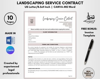 Landscaping Service Contract Template: DIY Editable Agreement (Digital Download)