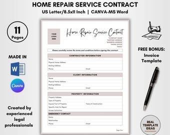 Home Repair Service Contract: Editable Agreement (Canva, MS Word)