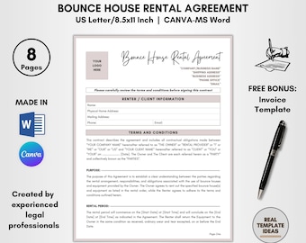 Bounce House Rental Agreement Template: 8 Pages Editable DIY Contract (CANVA & MS Word)