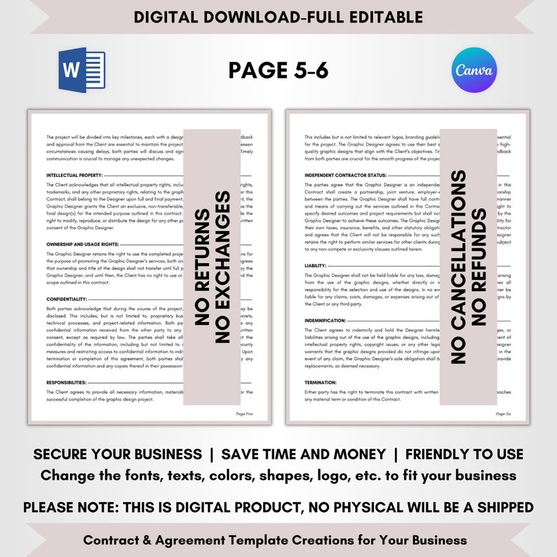 Graphic Design Service Contract Template: 8 Pages DIY Editable ...