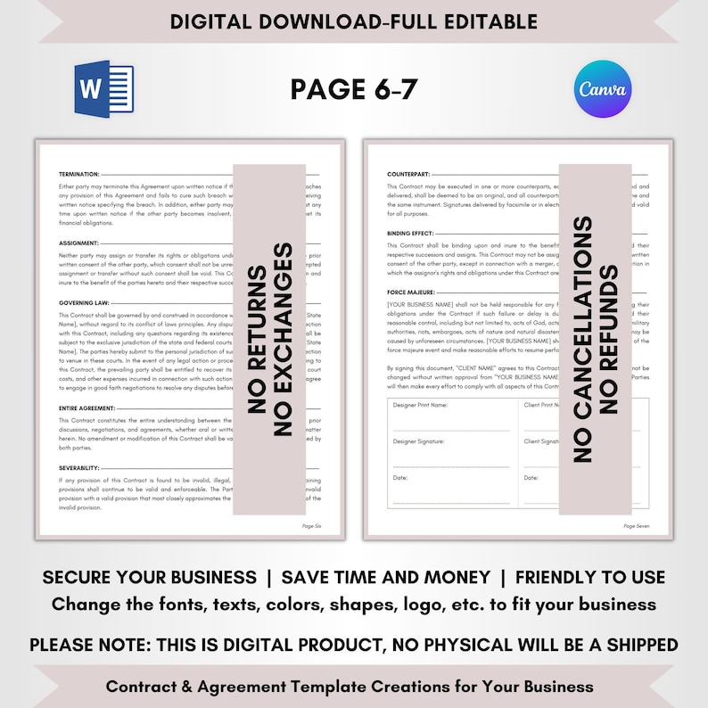 Contract Templates, Agreement Templates, Service Contract, Service Terms, DIY Editable, CANVA-MS Word, Editable Contract, Interior Design Service Contract, Interior Designer Agreement, Room Designer Terms, Room Style Service Forms, Home Design Policy