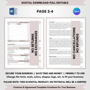 Contract Templates, Agreement Templates, Service Contract, Editable Contract, DIY Editable CANVA-MS Word, Bridal Make Up Artist Service Contract, MUA Service Agreement, Make Up Artist Terms, Bridal Make Up Forms, Bride Make Up Deal, MUA Legal Forms