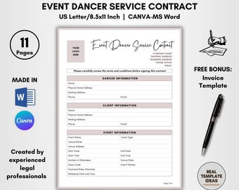 Event Dancer Service Contract Template: DIY Editable, Dance Performance Forms (CANVA & MS Word)