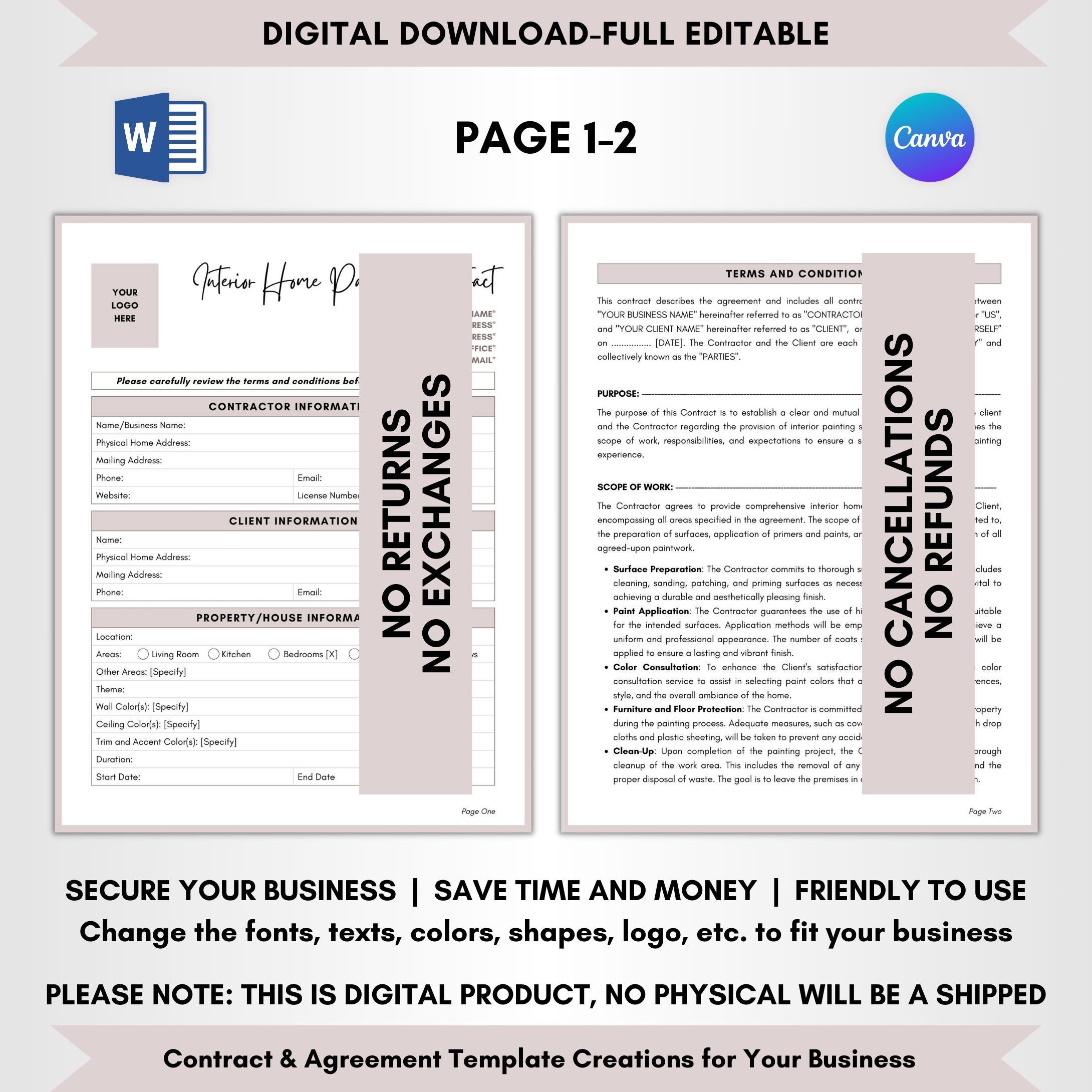 Photo inspiration: Picture Idea: Interior Home Painting Contract Template 10 Pages DIY Editable