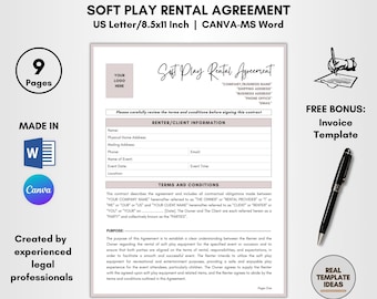 Soft Play Rental Agreement Template: 9 Pages Editable DIY Contract (CANVA & MS Word)