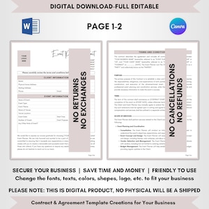 Contract Templates, Agreement Templates, Service Contract, Service Agreement, Event Planner Contract, Event Planning Agreement, Event Organizing Terms, Event Organizer Forms, Planner Legal Policy, Event Guidance Doc, Editable Contract, CANVA-MS Word