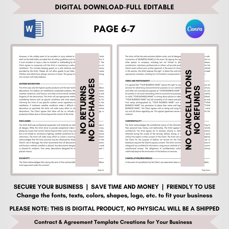 Fun Looking Contract Balloon Artist Service Contract Template: Editable DIY Form (canva & MS ...