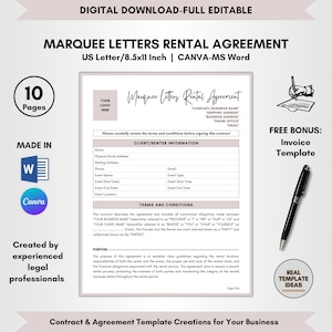 Plantilla de contrato de alquiler de cartas de marquesina, 10 páginas editables con bricolaje, contrato de cartas de marquesina, formularios de cartas iluminadas, términos de arrendamiento de cartas de marquesina