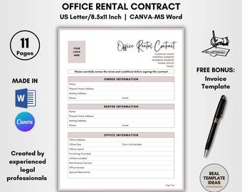 Office Rental Contract Template: 11 Pages DIY Editable Lease Agreement (CANVA & MS Word)