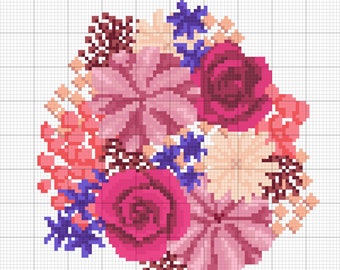 Flower Cross Stitch Pattern, pinks and purples