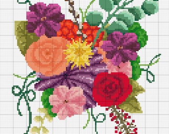 Floral Cross Stitch, warm tones