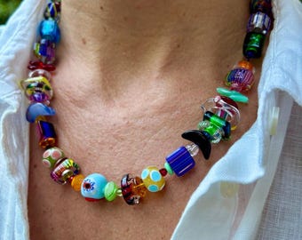 antique and modern art glass necklace