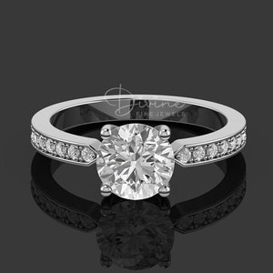 925 Sterling Silver Round Moissanite Solitaire Engagement Ring For Women, Side Stones Accent Solitaire Ring, Promise Ring For Her