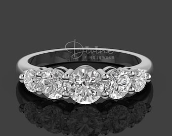 Moissanite 5-Stone Anniversary Ring, Sterling Silver Wedding Band