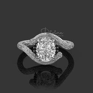 Nature Inspired Twig Oval Engagement Ring, Tree Branch Swirl Oval Moissanite Ring, Unique Nature Ring For Women, 925 Silver Twig Ring