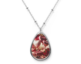 Collier pendentif - chaîne à pendentif ovale « Emblèmes de l'amour » - cadeau pour elle, cadeau pour maman, bijoux en argent pour elle, colliers pendentifs